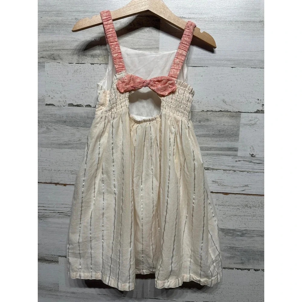 Rachel Zoe Dress Romper Set Girls 5 Pink‎ Cream Metallic Floral Boho EUC